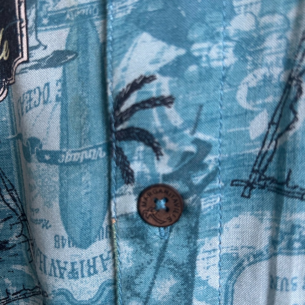 Margaritaville Teal Blue Tropical Island Print Button Down Casual Shirt - Picture 4 of 5